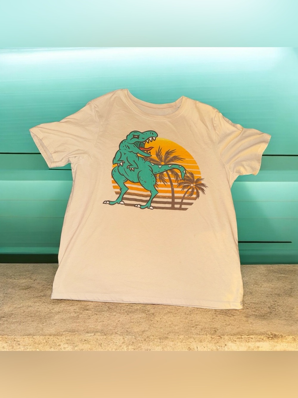 Dinosaur 🦖 Graphic Tee - Cream with Teal Dinosaur